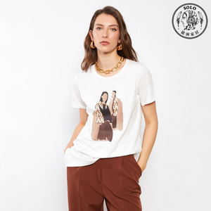 【SOLO Vintage】LCW Women's T-Shirt Abstract Pattern Fashion Art Style Short Sleeve Top S-3XL