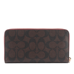 COACH Varsity 標誌塗層帆布附可拆提把長夾/巧克力色/西瓜紅, , large