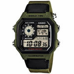 CASIO 卡西歐 10年電力 多功能軍風電子錶-軍綠 AE-1200WHB-3B, , large