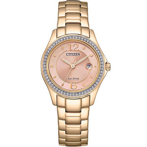 CITIZEN 星辰 光動能水晶奢華女錶-粉x金 FE1253-80X