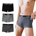 PUMA 平口內褲 1件組 彪馬 跳豹 男內褲 平角內褲 修身 防捲邊 貼合 耐穿 柔軟 棉質 透氣 抗菌 黑 深灰 灰, , large