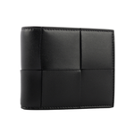 BOTTEGA VENETA 新款小牛皮大格編織對開零錢袋短夾/黑色, , large