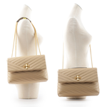 TORY BURCH Kira 縫線設計翻蓋肩背/斜背鍊包/沙漠色, , large