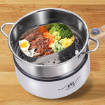 【MOLIJIA】1.6L-M18 Multifunctional Non-stick Electric Cooking Pot + M1812 Stainless Steel Steamer - White Wood Grain, , large