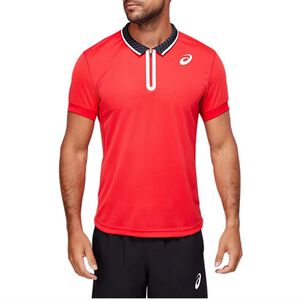 Asics 亞瑟士 男 開襟上衣 網球衣 POLO衫 短袖上衣 運動 訓練 健身 快乾 紅 [2041A134-602]
