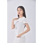 (S) a la sha質感印花白色短袖上衣二手衣, , large