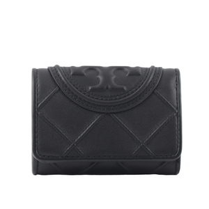 TORY BURCH Fleming 縫線納帕皮革小款三折短夾/黑色