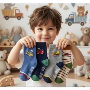Kaimei Cotton Industry | 10 pairs of random excellent pure cotton non-slip children's socks, little driver style car children's socks, cartoon children's socks, cute socks, boys and girls socks 17-21cm