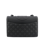 TORY BURCH Fleming Matte 縫線翻蓋流蘇二用包/黑色, , large