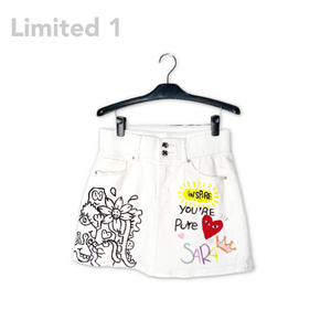 Belly control double button jeans skirt white