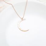 【Angel & Me】Hammered Moon s925 sterling silver 18k rose gold-plated necklace, , large