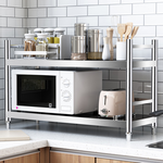 【誠宜居家】100x40x60公分 (三面圍欄-二層不鏽鋼置物架)升級款加粗加厚-加強底部橫梁 收納架 不鏽鋼置物架 不銹鋼置物架 廚房不銹鋼置物架 置物架 家電架 廚房架 架子, , large