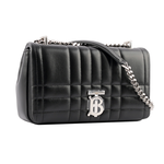 BURBERRY Lola 銀釦小羊皮縫線設計小款翻蓋鍊包/黑色, , large