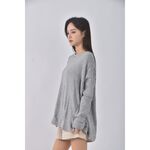 (XL) lain blue質感圓領灰色長袖上衣二手衣, , large