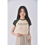 (S) 【里唯私服】astonishing power修身短版棉質綠色短袖上衣二手衣, , large