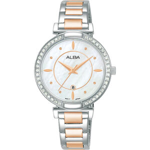 ALBA 雅柏 珍珠貝晶鑽女錶-玫瑰金x銀/31mm AH7BE9X1/VJ22-X389KS