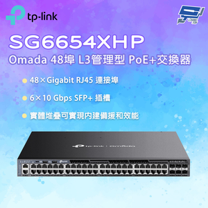 TP-LINK 昌運監視器 SG6654XHP Omada 48埠 Gigabit 可堆疊 L3管理型 PoE+交換器