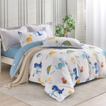 【Betrise】Blue Dinosaur | Environmentally friendly printing and dyeing anti-mite and antibacterial 100% combed cotton dual-purpose quilt and bed sheet set - Large size, , large