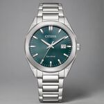 CITIZEN 星辰 限量 光動能八角形經典大三針手錶 送禮推薦-銀x綠/38mm BM7620-83X, , large