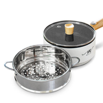 【MOLIJIA】1.6L-M18 Multifunctional Non-stick Electric Cooking Pot + M1812 Stainless Steel Steamer - White Wood Grain, , large