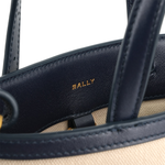 Bally 紅字燙印帆布及小牛皮迷你托特包/自然色/深孔雀綠, , large