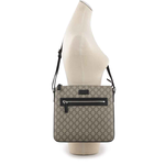 GUCCI GG Supreme 塗層帆布拉鍊口袋郵差包/米色/黑色, , large