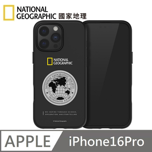 National Geographic Metal DeCo Earth Badge Anti-fall Protective Case Mobile Phone Case Suitable for iPhone 16 Pro-Black 