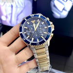 [星晴錶業]ARMANI手錶,44mm,AR00042寶藍色錶面寶藍錶殼金銀相間精鋼錶帶款, , large