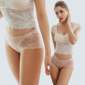 【NEONER銀離子】柔魅蕾絲中腰平口褲-燕麥黃