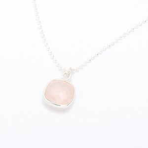【Angel & Me】Square Pink Quartz crystal s925 sterling silver necklace