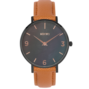 [MEDOTA] CERES Series natural mother-of-pearl ladies watch-Black / ES-12702 genuine leather strap