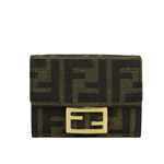 FENDI Baguette FF Logo 緹花布三折短夾/棕色, , large
