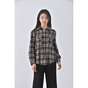 (S) nice ioi排扣格紋黑色長袖上衣二手衣
