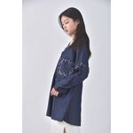 (F) ave every 1丹寧牛仔質感V領藍色洋裝二手衣, , large