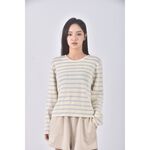 (M) 條紋杏色長袖上衣二手衣, , large