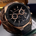 [星晴錶業]MASERATI手錶,46mm,R8871642001黑色錶面玫瑰金錶殼深黑色真皮皮革錶帶款, , large