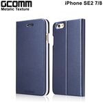 GCOMM iPhone SE3 SE2 7/8 Metalic Texture 金屬質感拉絲紋超纖皮套 優雅藍, , large