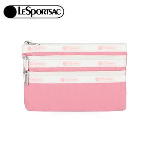 Lesportsac 3-zip Cosmetic 三層拉鍊化妝包 -滾邊花漾粉
