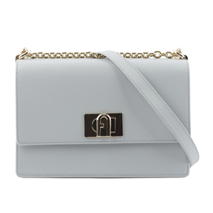 FURLA 1927 拱門轉釦小款翻蓋鏈帶二用包/淺藍色