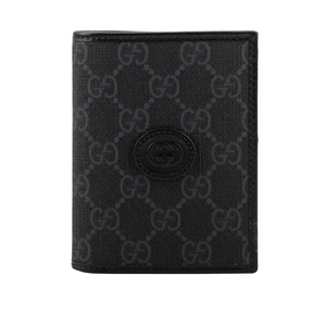 GUCCI Interlocking G Logo 附鈔票層對開名片夾/卡片夾/黑灰色