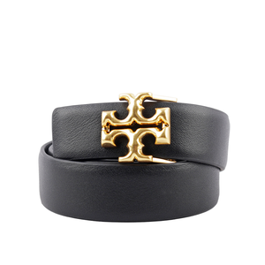 TORY BURCH Eleanor 金釦小牛皮寬2.5cm皮帶M/黑色