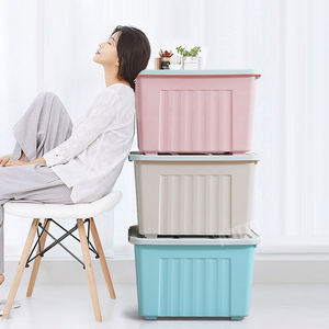 【AOTTO】65L無印風可疊加滑輪收納整理箱/收納箱-藍色4入(AL-011B*4)