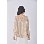 (M) 碎花質感花邊領口杏色長袖上衣二手衣, , large