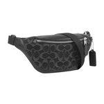 COACH Warren CC Logo 牛仔布及皮革迷你腰包(銀色/黑色), , large