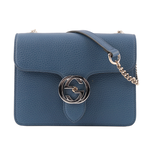 GUCCI 金屬雙G Logo荔枝皮革方形斜背包/藍色, , large
