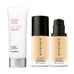 【韓國KARADIUM】SPF50+PA+++蝸牛修護防曬霜+三重功效遮瑕粉底液 清爽控油防曬粉底組, , large