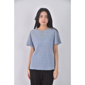 (S) cynthia rowley質感棉質圓領小花藍色短袖上衣二手衣