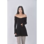 (S) stay here質感V領黑色長袖上衣二手衣, , large