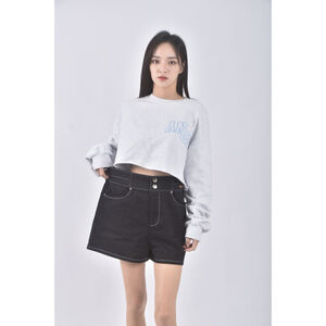 (2XL) popcorn韓牌高腰質感丹寧牛仔黑色短褲二手衣