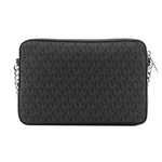 Michael Kors 銀字滿版LOGO拚色方形鏈帶斜背包/黑色, , large